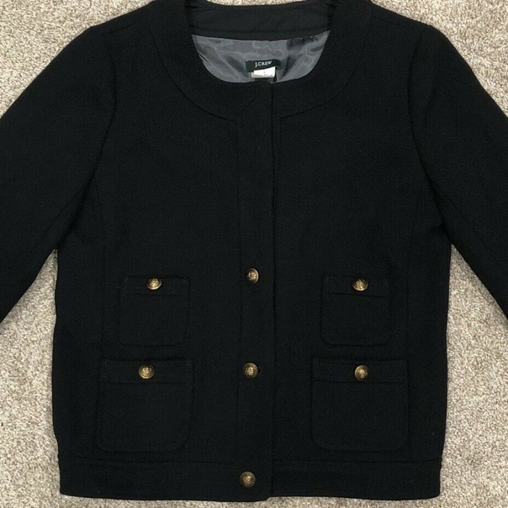 J Crew Wool 4 pocket cropped blazer with gold crest buttons